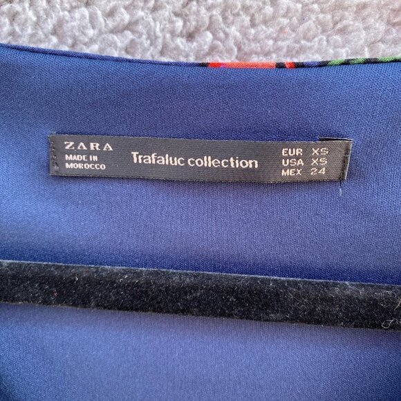 Zara Trafaluc Blue Floral Long Sleeve V Neck Zip Mini Dress Sz XS - Picture 9 of 10